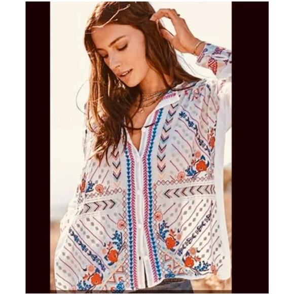 Johnny Was Oversized Embroidered Boho Disha Blouse‎ Size XXS - Picture 1 of 12